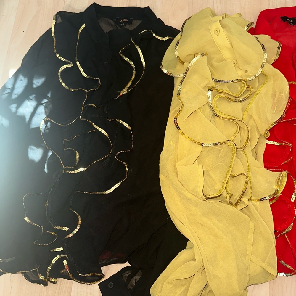 NWOT Set of 3 Ruffle Sheer Blouses